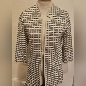 Ming Wang Open Front Window Pane Pattern Cardigan Size XS